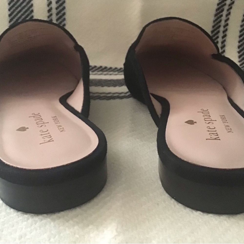 Kate Spade Black Suede Leather Berkeley Slide Mules Gold studded Tassels Size 7B - Picture 10 of 11